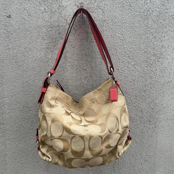 COACH – Signature Canvas Hobo Crossbody with Pink Details - Picture 1 of 8
